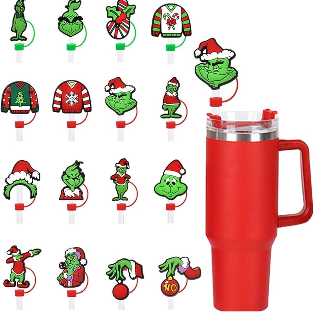 Red Grinch-Themed Straw Topper 16pcs.